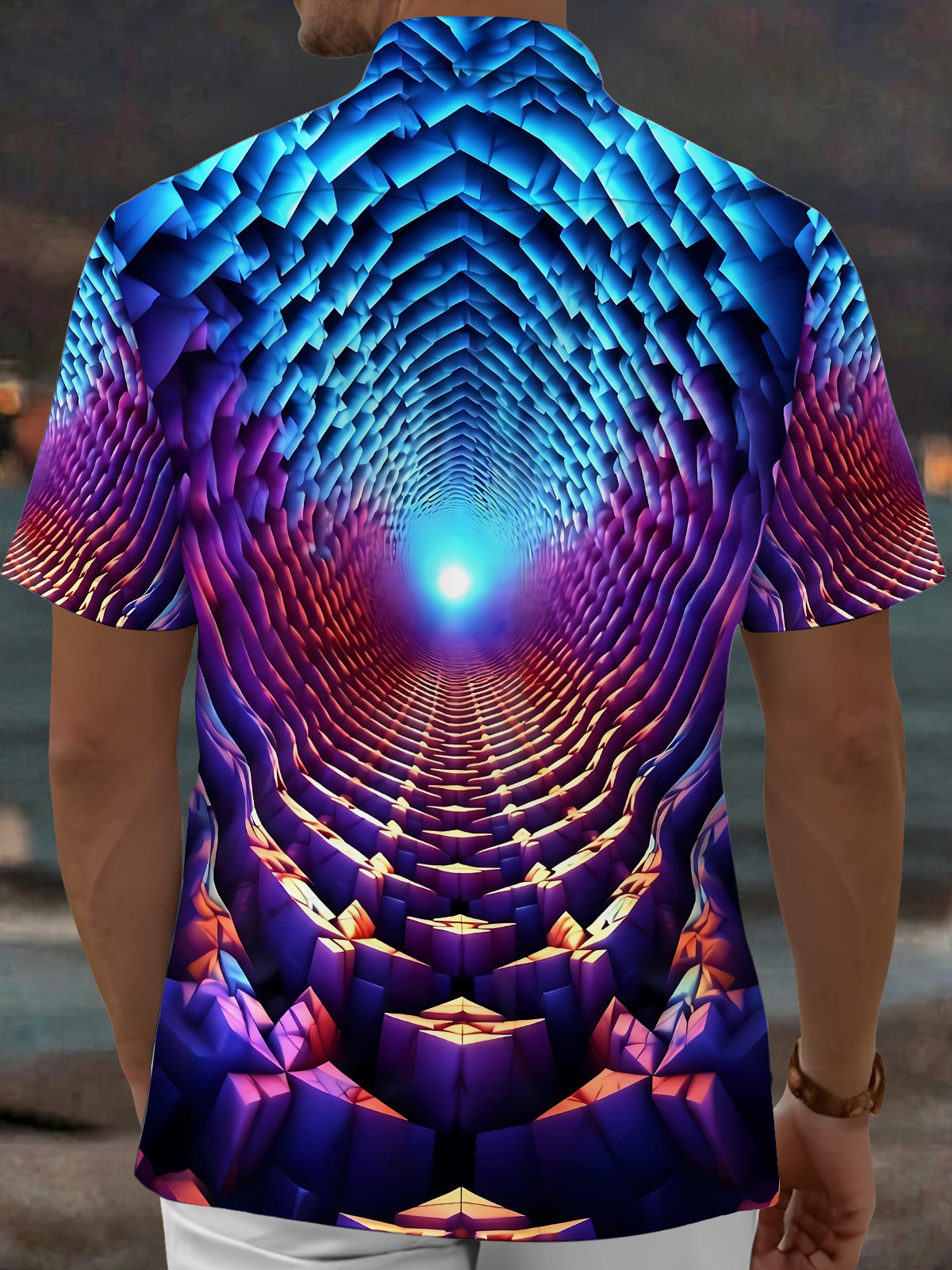 Oceanlyte Men's 3D Geometric Tunnel Print Short Sleeve Shirt with Chest Pocket