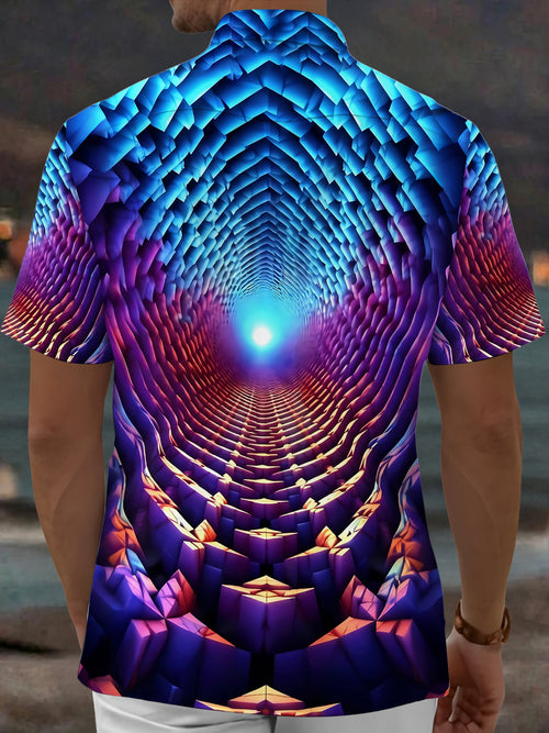 Oceanlyte Men's 3D Geometric Tunnel Print Short Sleeve Shirt with Chest Pocket