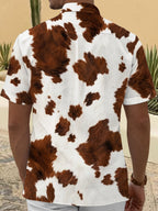 Oceanlyte Men's Patterned Cow Print Cowhide Pattern Short Sleeve Shirt with Chest Pocket