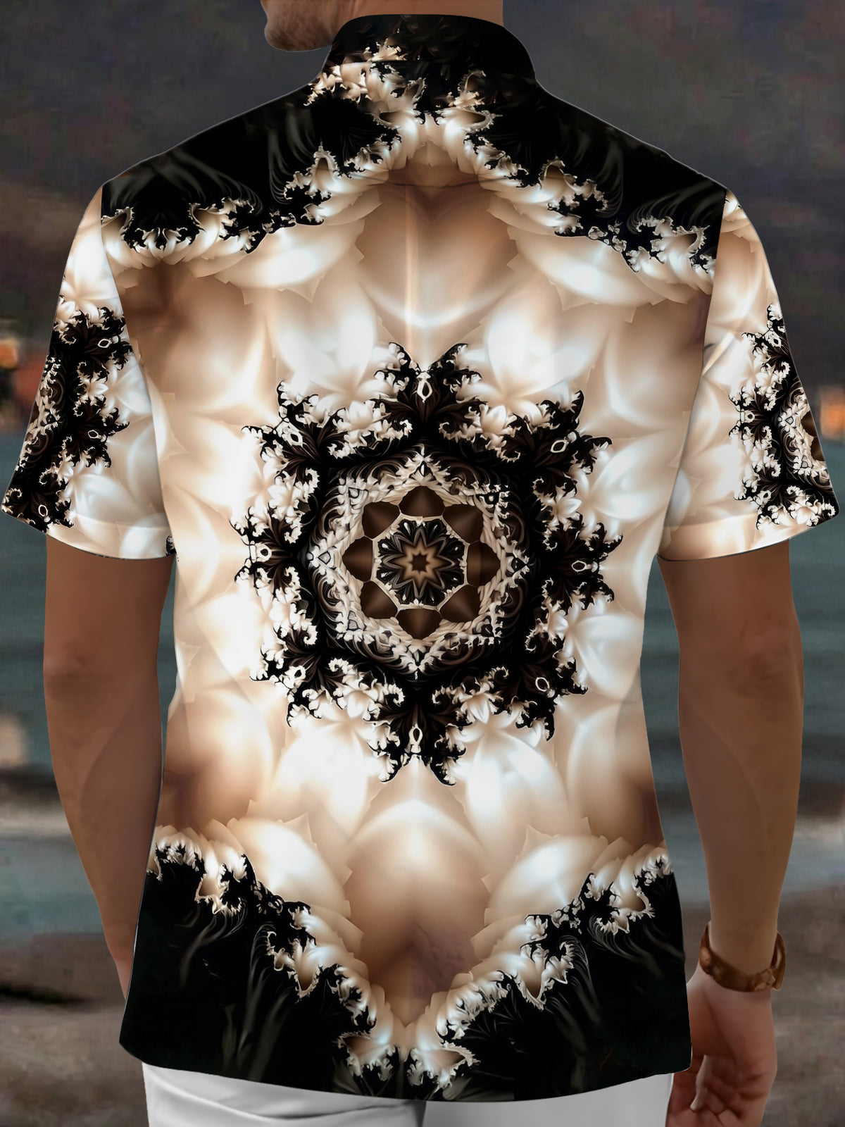 Oceanlyte Men's Printed Fractal Mandala Pattern Short Sleeve Shirt with Chest Pocket