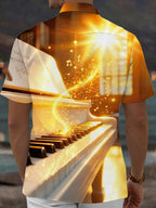 Oceanlyte Men's Printed Piano Keyboard Print Short Sleeve Shirt with Chest Pocket