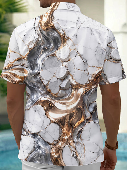 Oceanlyte Men's 3D Marble Texture Print Short Sleeve Shirt with Chest Pocket