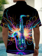 Oceanlyte Men's Graphic Neon Saxophone Print Short Sleeve Shirt with Chest Pocket