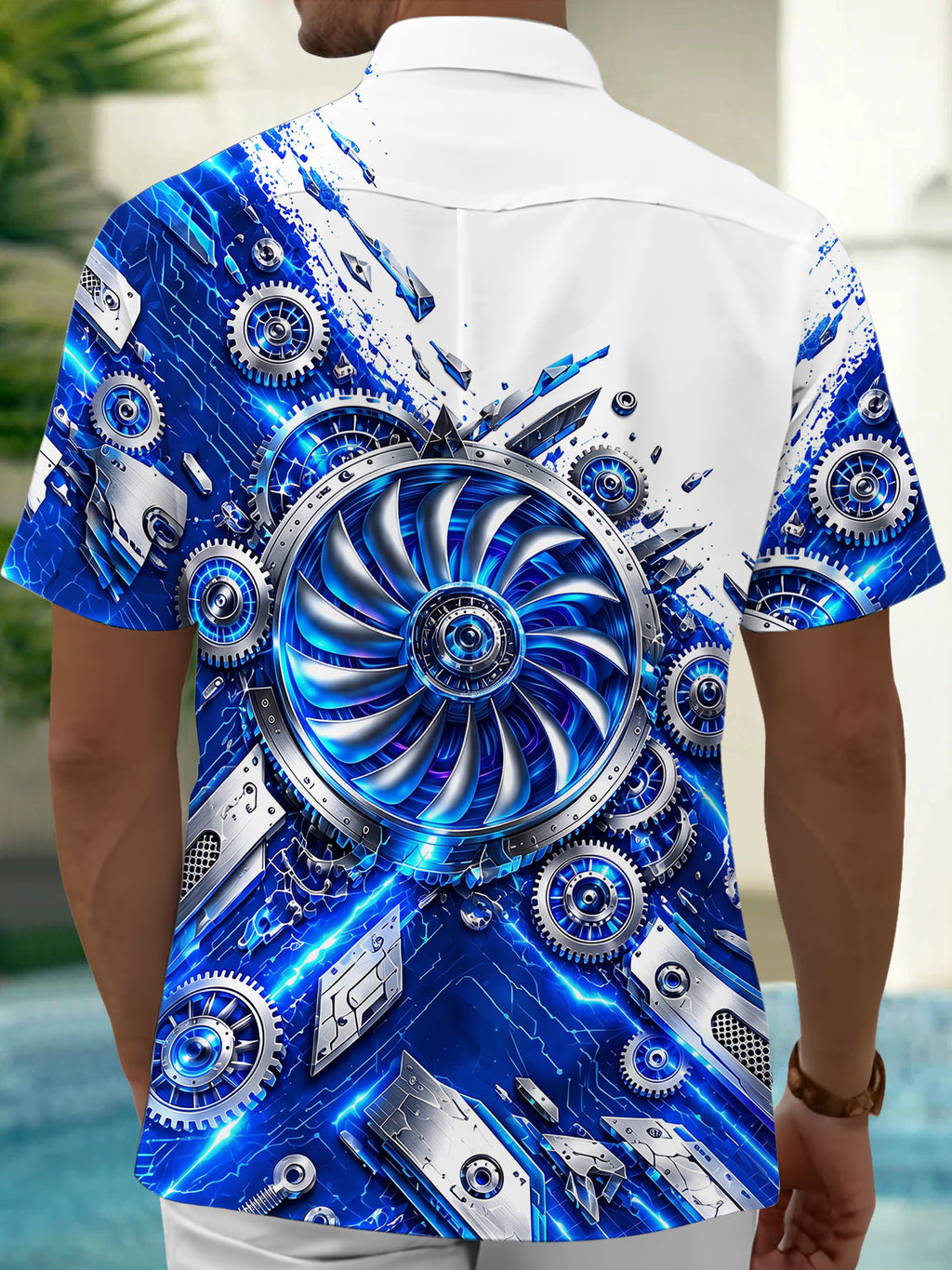 Oceanlyte Men's Graphic Mechanical Turbine Gear Print Short Sleeve Shirt with Chest Pocket