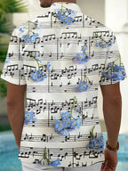 Oceanlyte Men's Hawaiian Musical Notes Sheet Music Print Short Sleeve Shirt with Chest Pocket