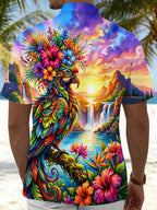 Oceanlyte Tropical Parrot Landscape Men's Pocket Short Sleeve Shirts