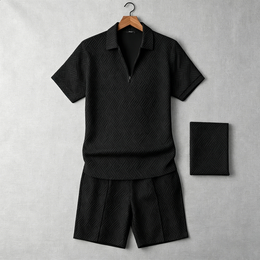 Men's Geometric Lapel Casual Set
