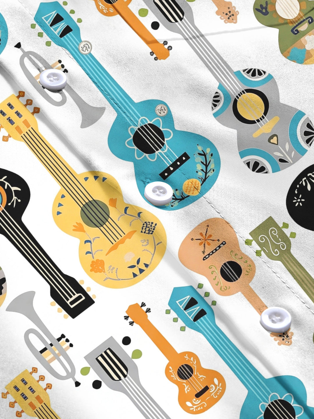 Oceanlyte Men's Graphic Musical Instruments Print Ukulele Print Long Sleeve Shirt with Chest Pocket