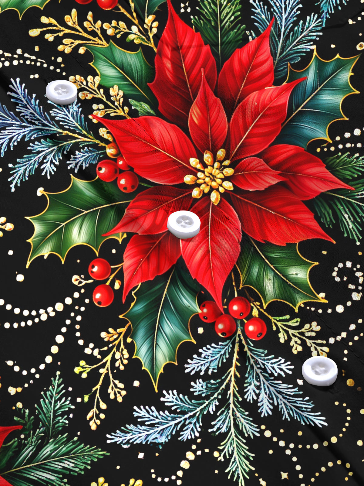 Oceanlyte Men's Hawaiian Christmas Poinsettia And Holly Print Long Sleeve Shirt with Chest Pocket
