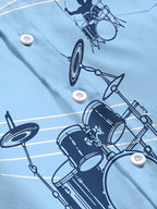Oceanlyte Men's Graphic Drum Kit Print Music Notes Print Long Sleeve Shirt with Chest Pocket