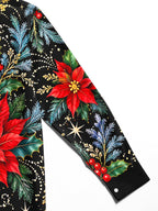 Oceanlyte Men's Hawaiian Christmas Poinsettia And Holly Print Long Sleeve Shirt with Chest Pocket