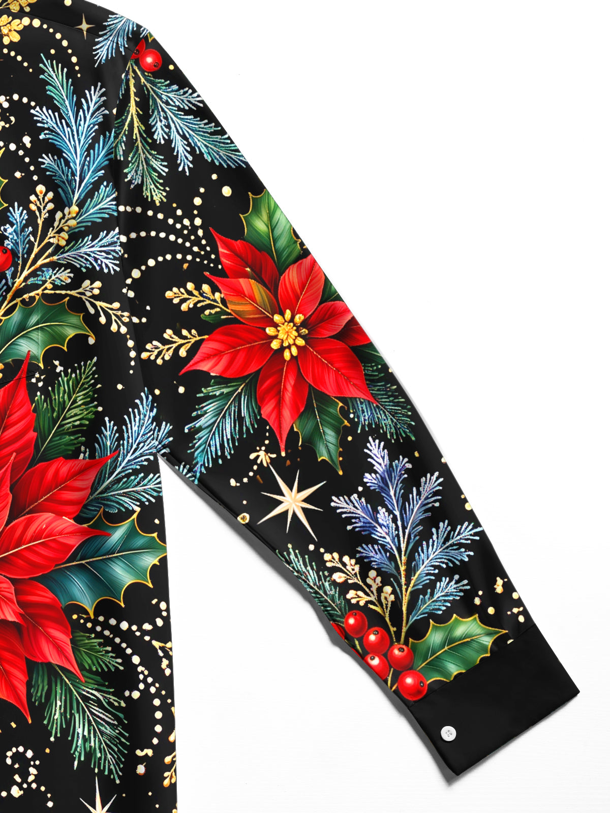 Oceanlyte Men's Hawaiian Christmas Poinsettia And Holly Print Long Sleeve Shirt with Chest Pocket