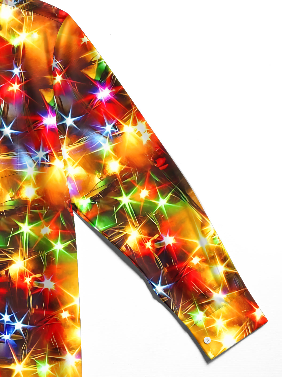 Oceanlyte Men's Printed Colorful Christmas Lights Print Long Sleeve Shirt with Chest Pocket