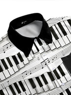 Oceanlyte Men's Graphic Geometric Piano Keys Musical Notes Print Short Sleeve Button Down Shirt with Chest Pocket