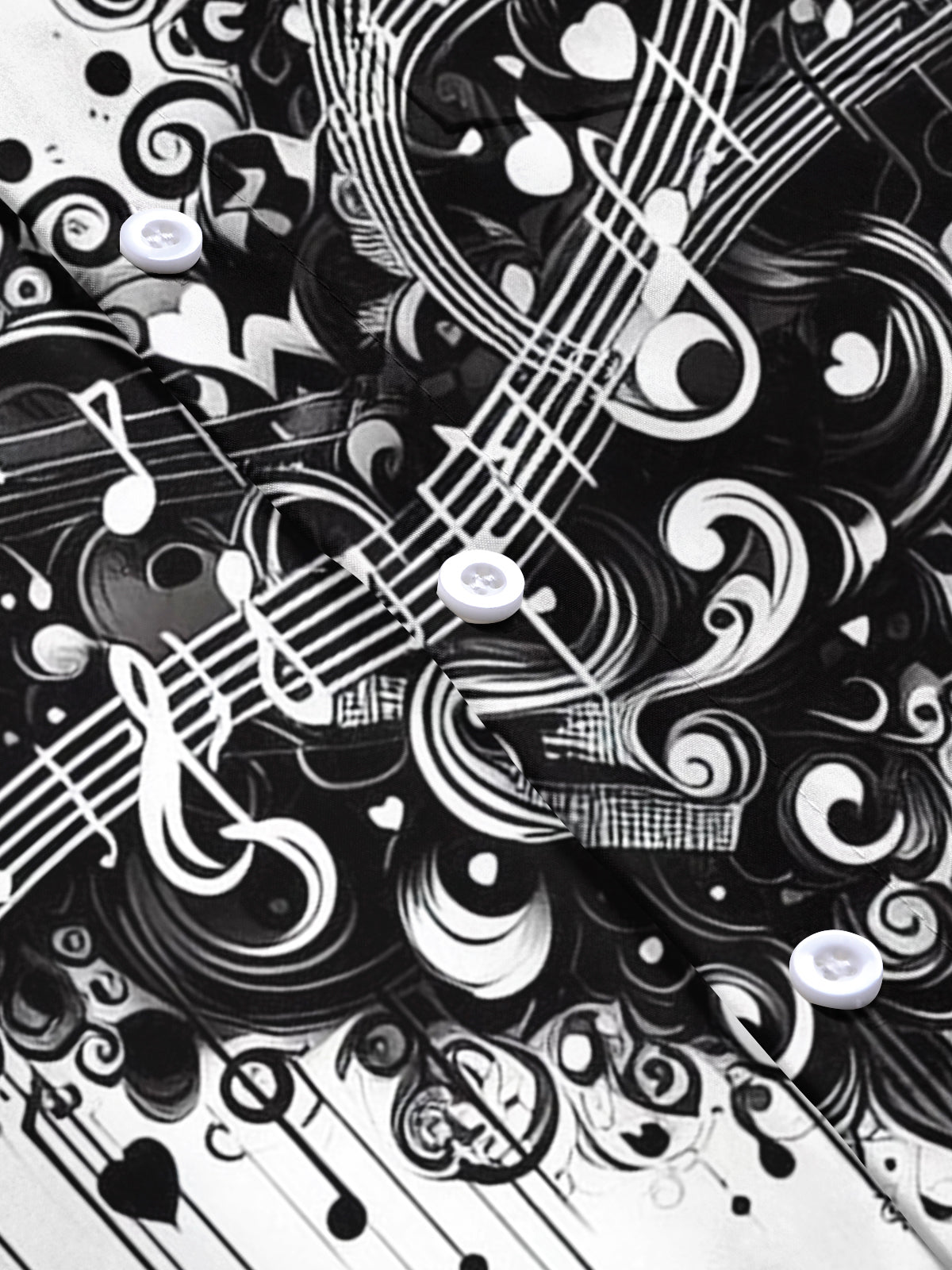 Oceanlyte Men's Graphic Music Notes Print Heart Swirls Print Short Sleeve Shirt with Chest Pocket
