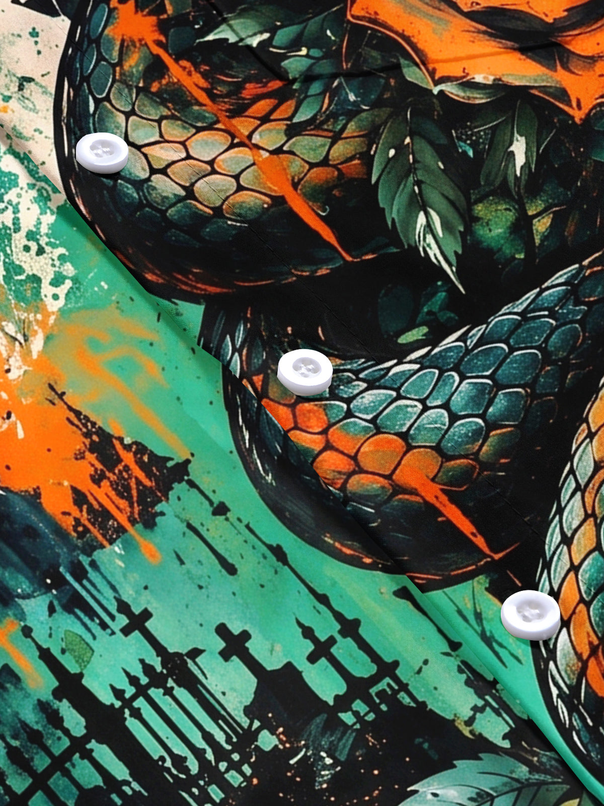 Oceanlyte Men's Short Sleeve Shirt - Halloween Snake And Roses With Graveyard Print with Chest Pocket