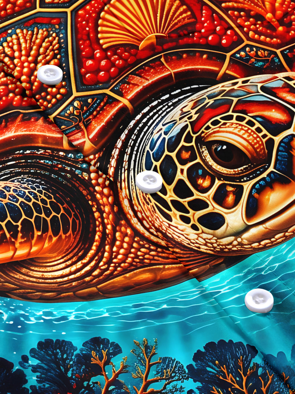 Oceanlyte Men's Hawaiian Sea Turtle And Coral Reef Print Short Sleeve Shirt with Chest Pocket