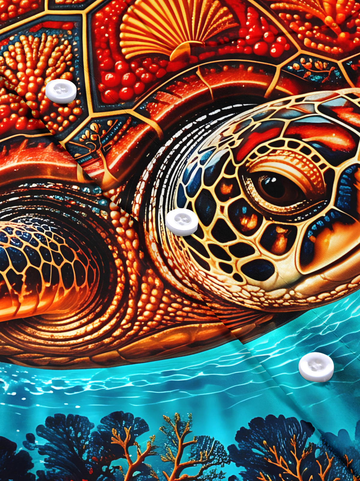 Oceanlyte Men's Hawaiian Sea Turtle And Coral Reef Print Short Sleeve Shirt with Chest Pocket