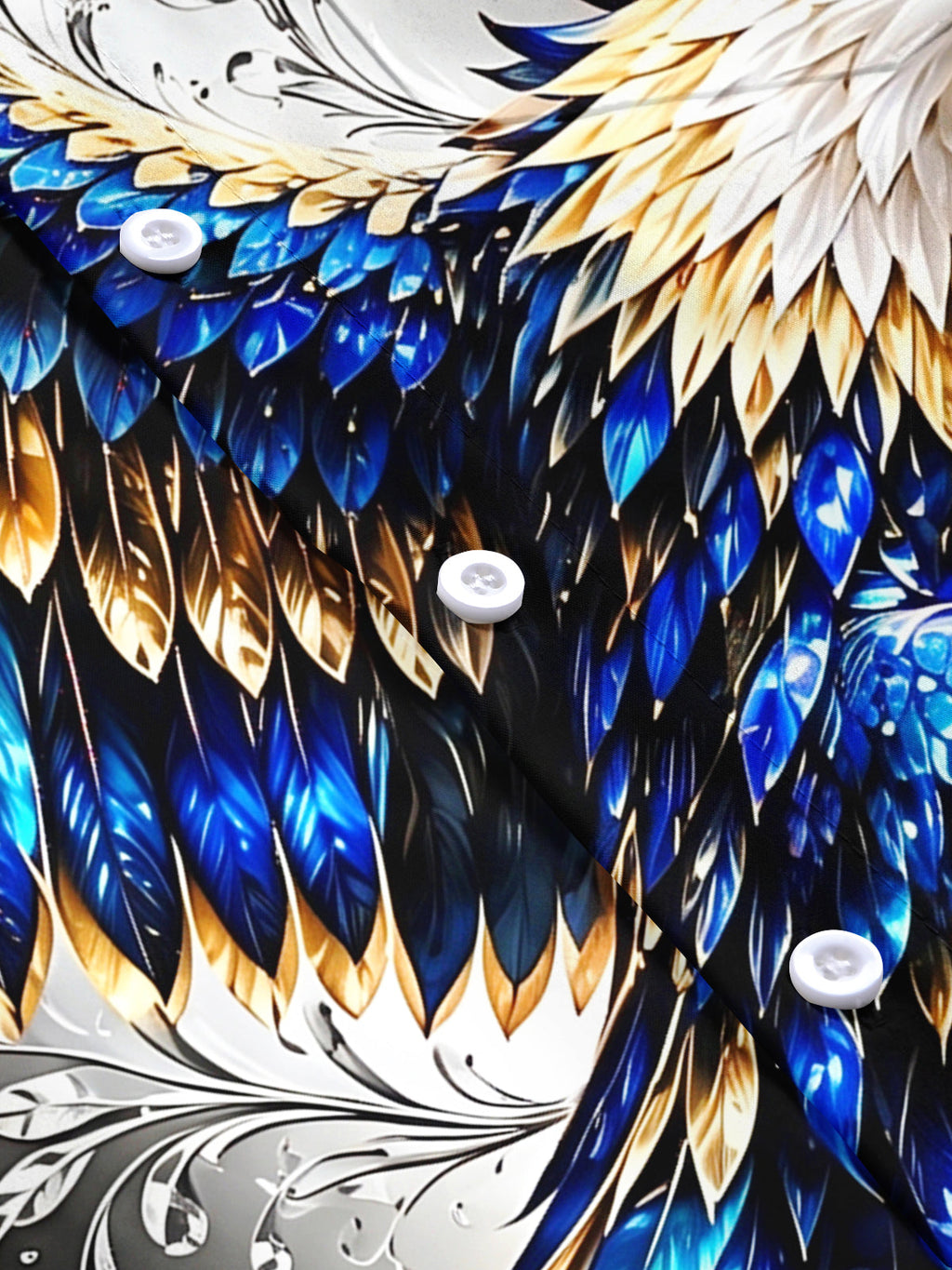 Oceanlyte Men's Eagle With Blue And Gold Feathers Print Short Sleeve Shirt with Chest Pocket