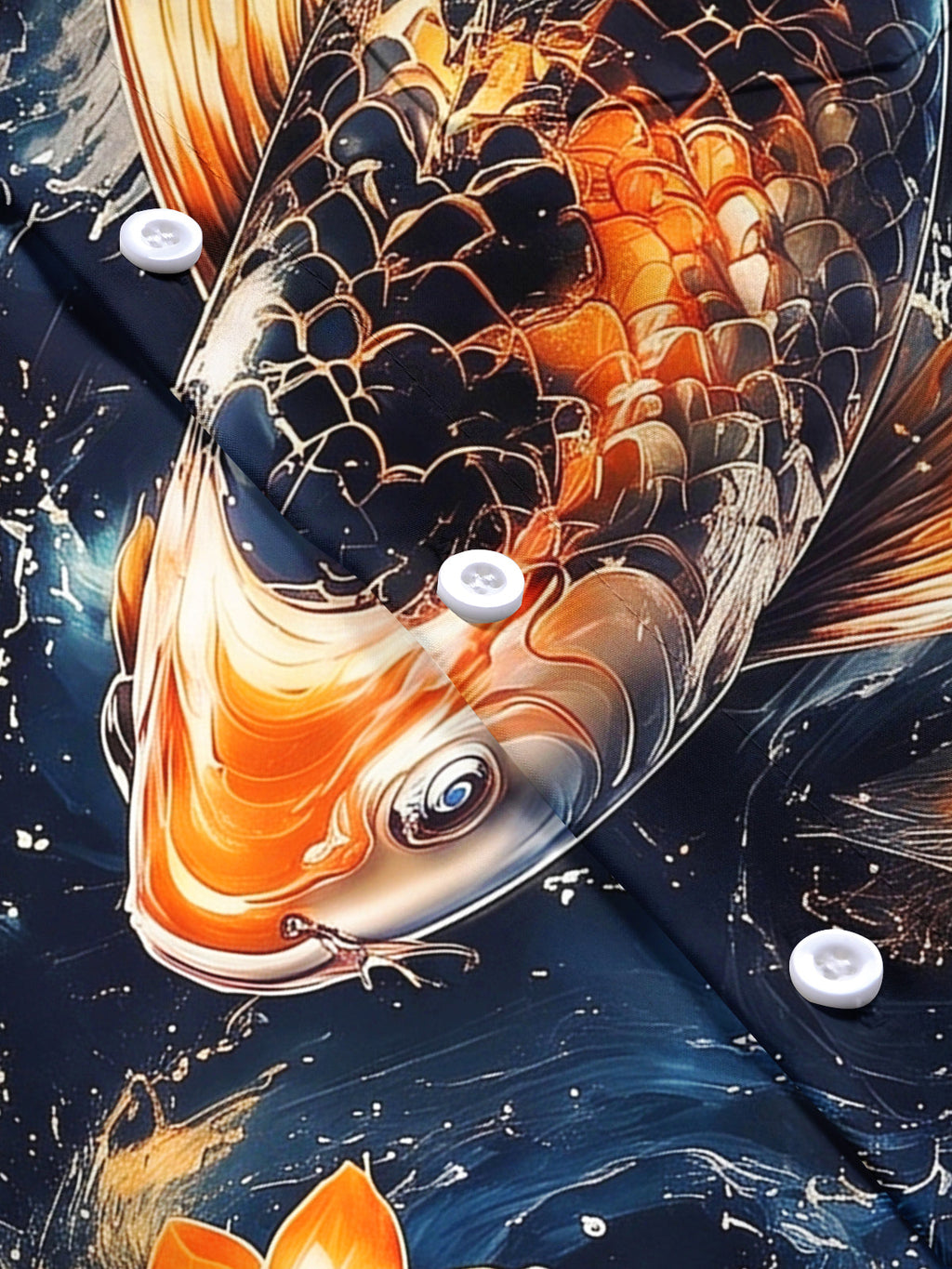 Oceanlyte Men's Hawaiian Koi Fish Print Lotus Flower Print Short Sleeve Shirt with Chest Pocket