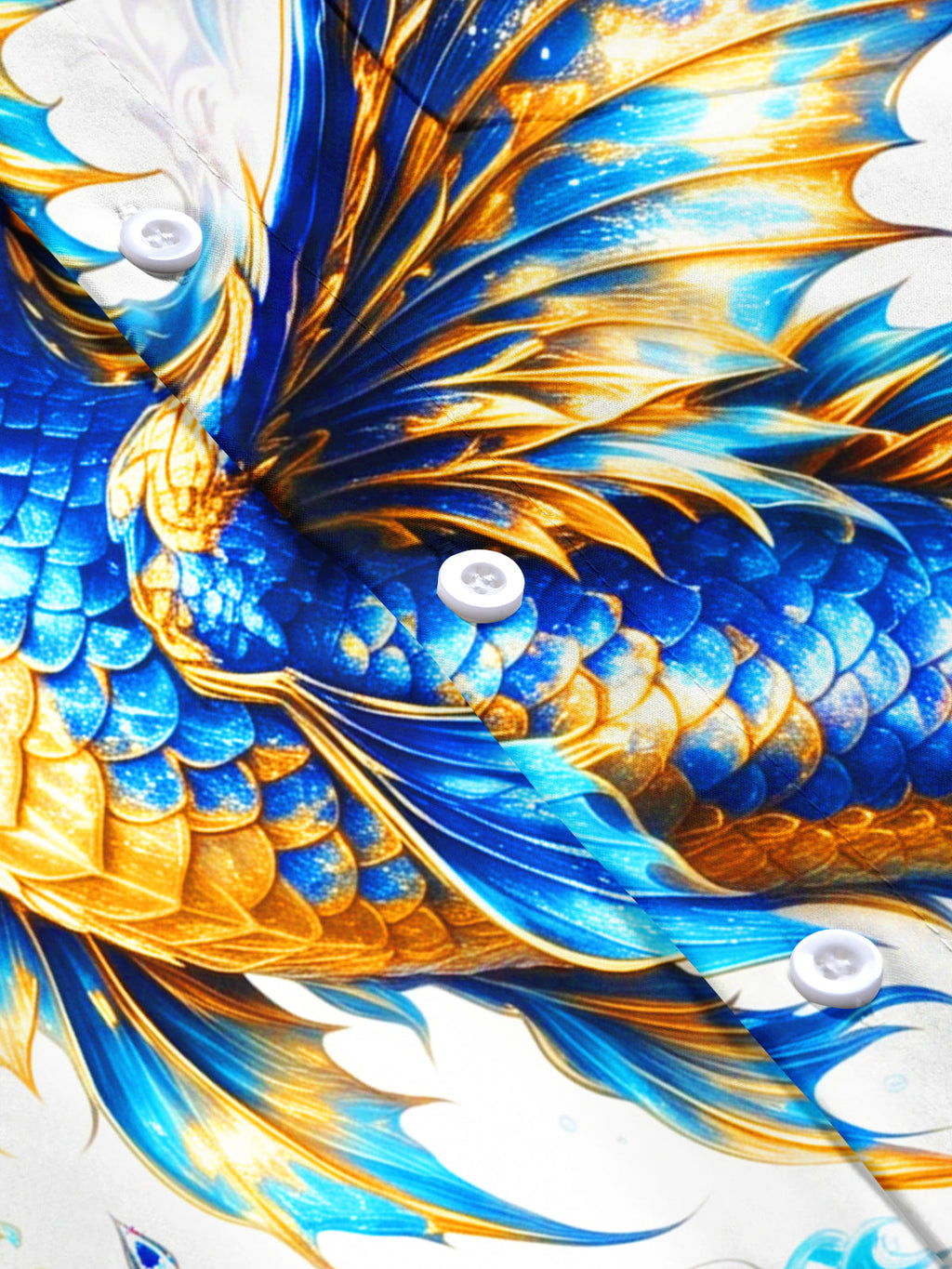 Oceanlyte Men's Blue And Golden Dragon On Waves Print Short Sleeve Shirt with Chest Pocket