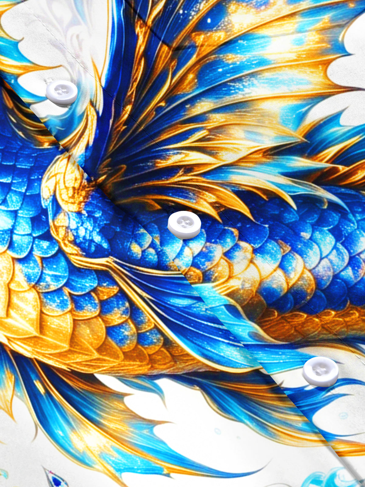 Oceanlyte Men's Blue And Golden Dragon On Waves Print Short Sleeve Shirt with Chest Pocket