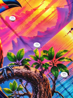 Oceanlyte Men's Hawaiian Toucan Sunset Landscape Print Short Sleeve Shirt with Chest Pocket
