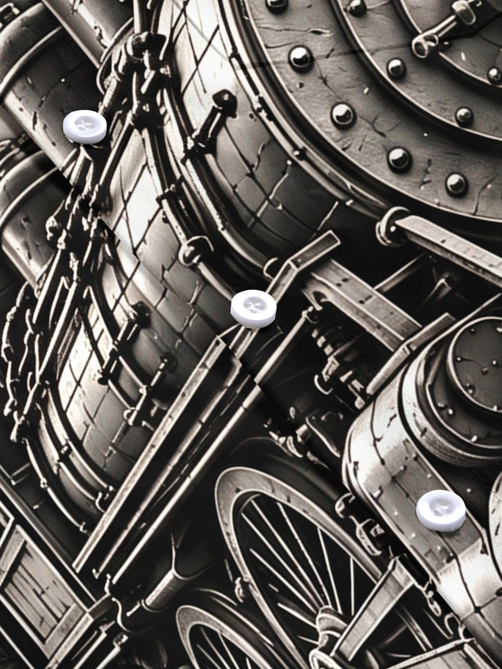 Oceanlyte Men's Vintage Steam Train And Gears Print Short Sleeve Shirt with Chest Pocket