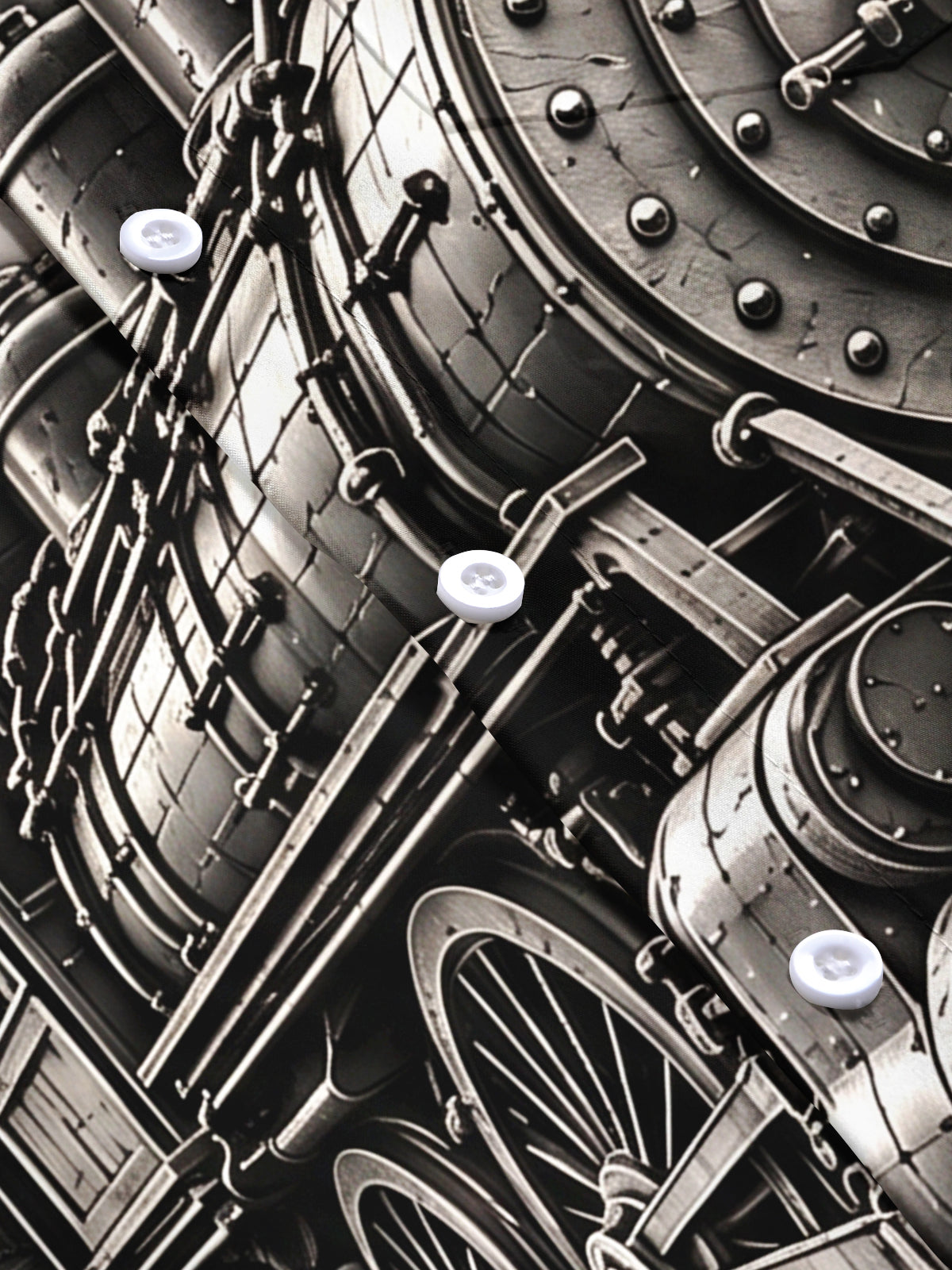 Oceanlyte Men's Vintage Steam Train And Gears Print Short Sleeve Shirt with Chest Pocket