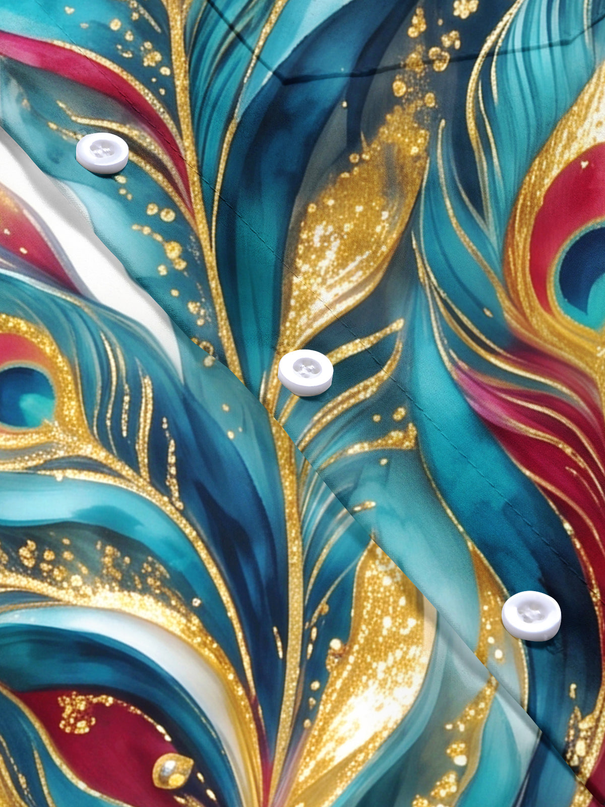 Oceanlyte Men's Hawaiian Peacock And Peacock Feathers Print Short Sleeve Shirt with Chest Pocket