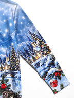 Oceanlyte Men's Long Sleeve Shirt - Christmas Village Scene With Snowy Trees And Church Print with Chest Pocket