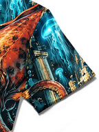 Oceanlyte Men's Hawaiian Octopus And Ancient Ruins Print Short Sleeve Shirt with Chest Pocket