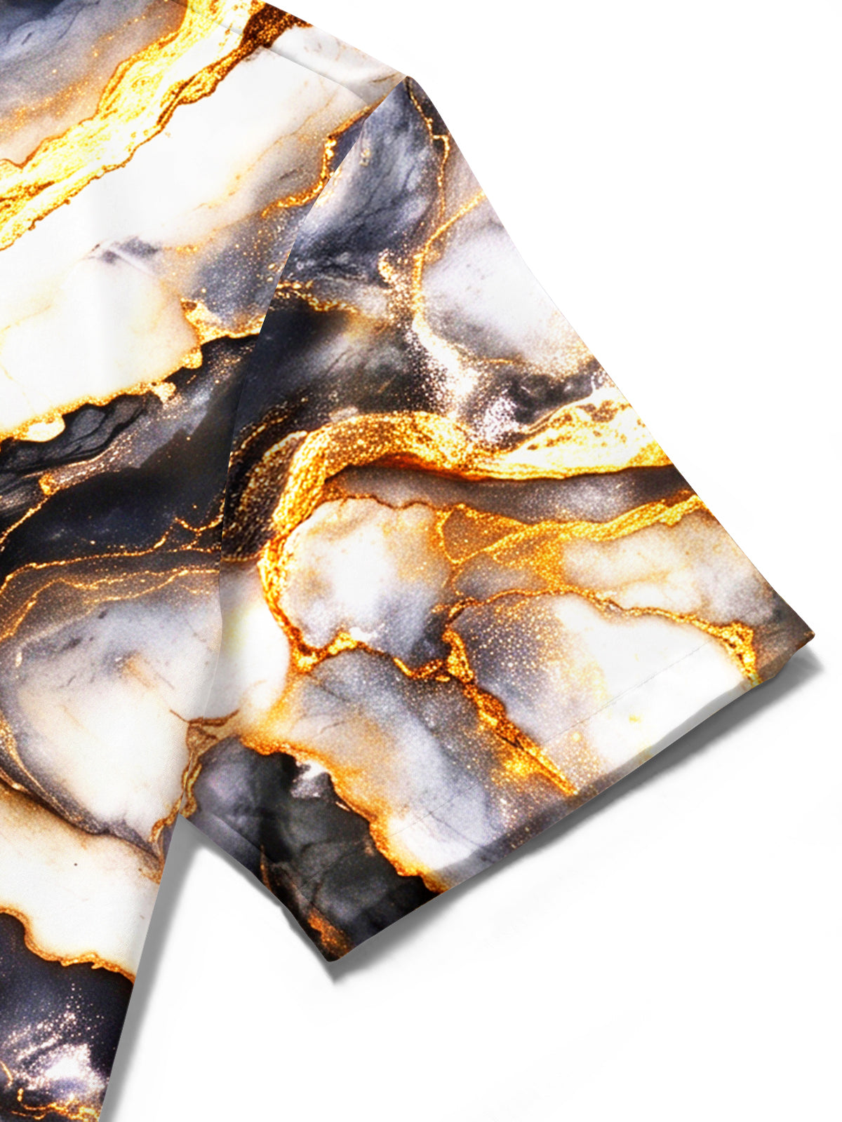 Oceanlyte Men's Patterned Black Gold Gilded Marble Print Short Sleeve Shirt with Chest Pocket