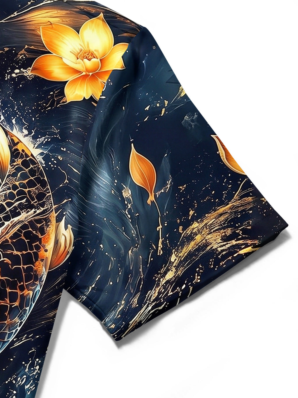 Oceanlyte Men's Hawaiian Koi Fish Print Lotus Flower Print Short Sleeve Shirt with Chest Pocket