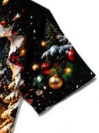 Oceanlyte Men's Christmas Steam Train And Snowy Forest Print Short Sleeve Shirt with Chest Pocket