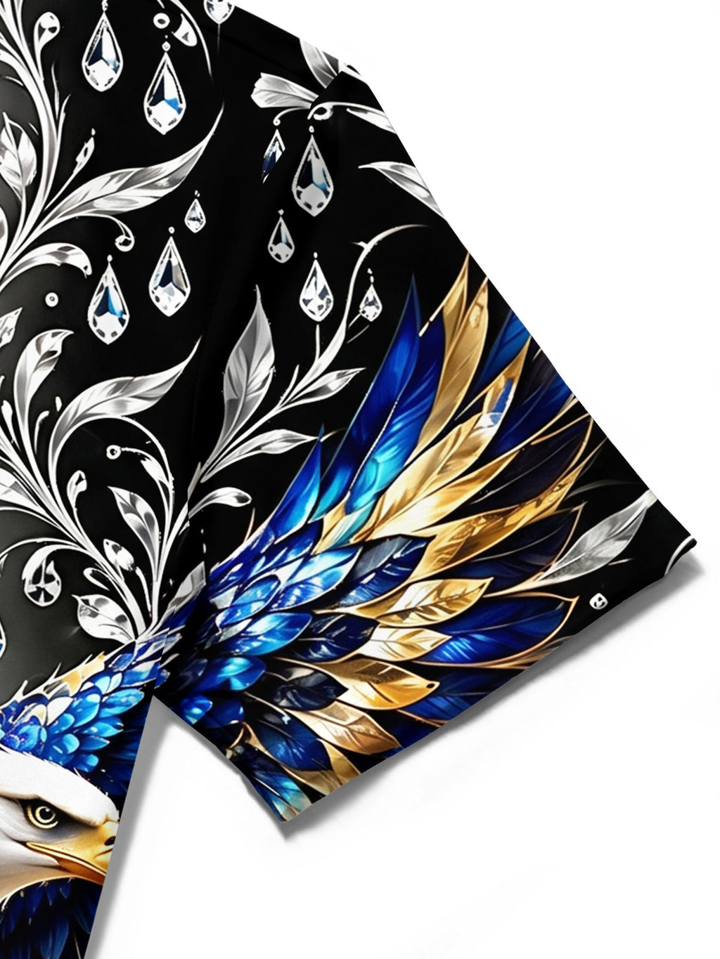 Oceanlyte Men's Eagle With Blue And Gold Feathers Print Short Sleeve Shirt with Chest Pocket