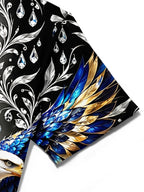Oceanlyte Men's Eagle With Blue And Gold Feathers Print Short Sleeve Shirt with Chest Pocket