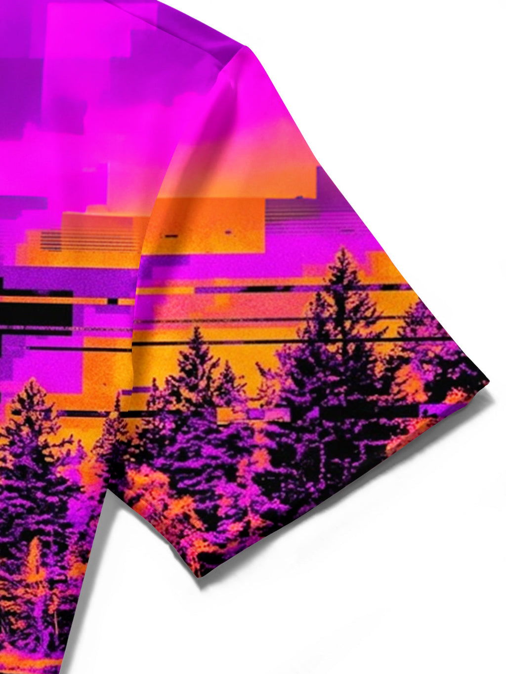 Oceanlyte Men's Retro Pixelated Forest Lake Scenery Print Short Sleeve Shirt with Chest Pocket