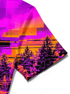 Oceanlyte Men's Retro Pixelated Forest Lake Scenery Print Short Sleeve Shirt with Chest Pocket
