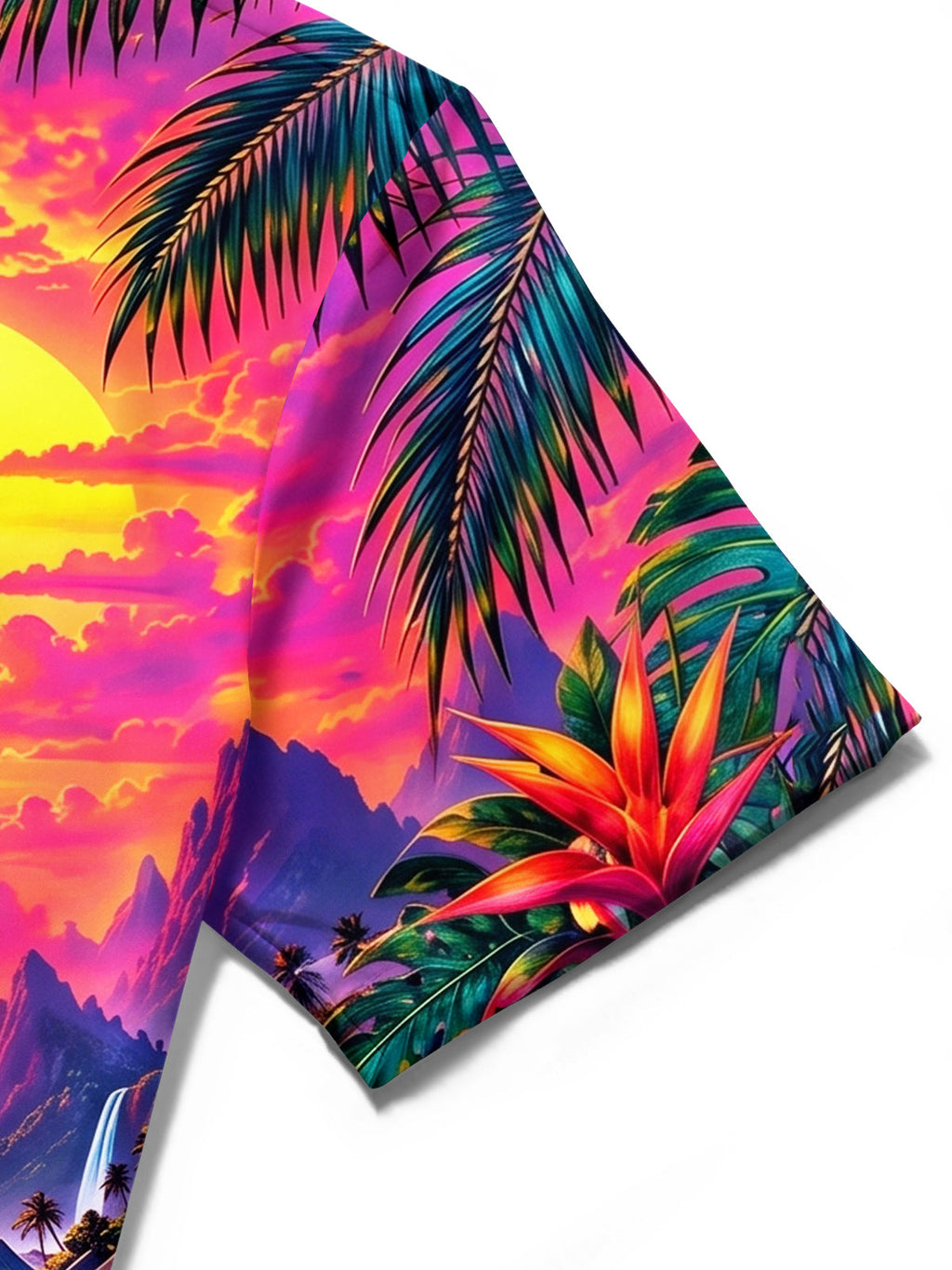 Oceanlyte Men's Hawaiian Toucan Sunset Landscape Print Short Sleeve Shirt with Chest Pocket