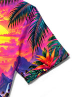 Oceanlyte Men's Hawaiian Toucan Sunset Landscape Print Short Sleeve Shirt with Chest Pocket