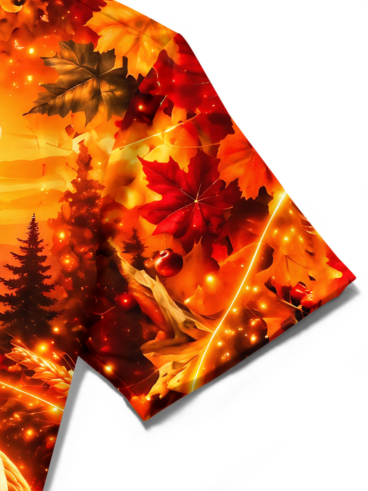 Oceanlyte Men's Short Sleeve Stand Collar Shirt - Thanksgiving Goose And Autumn Harvest Print with Chest Pocket