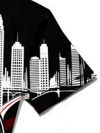 Oceanlyte Men's Short Sleeve Shirt - City Skyline And Speaker With Musical Notes Print with Chest Pocket