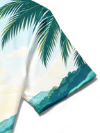 Oceanlyte Men's Short Sleeve Shirt - Sailboat On Water With Palm Trees And Mountains Print with Chest Pocket
