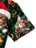 Oceanlyte Men's Hawaiian Christmas Cats Print Short Sleeve Shirt with Chest Pocket