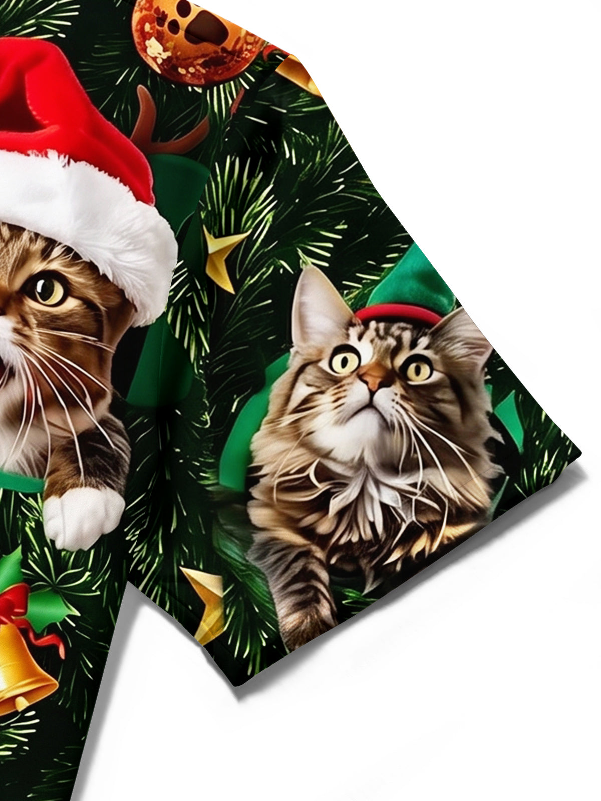 Oceanlyte Men's Hawaiian Christmas Cats Print Short Sleeve Shirt with Chest Pocket