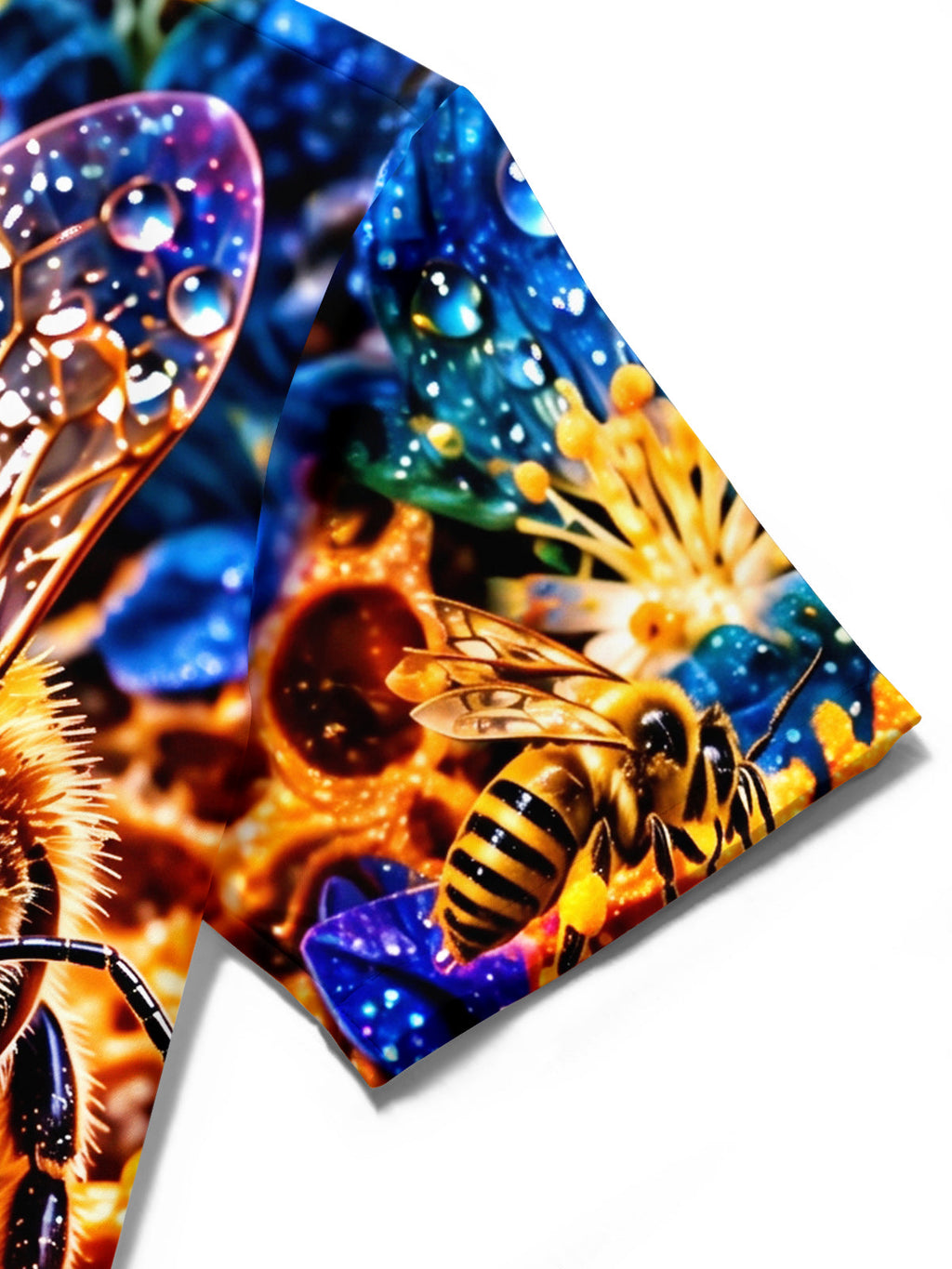 Oceanlyte Men's Hawaiian Bee And Honeycomb With Flowers Print Short Sleeve Shirt with Chest Pocket