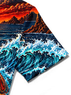 Oceanlyte Men's Hawaiian Sea Turtle And Coral Reef Print Short Sleeve Shirt with Chest Pocket