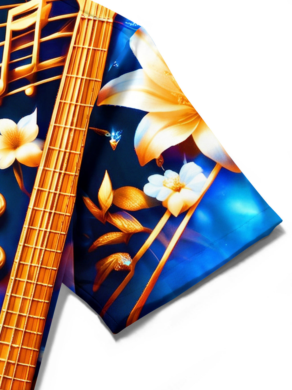 Oceanlyte Men's Hawaiian Bass Guitar And Musical Notes Print Short Sleeve Shirt with Chest Pocket