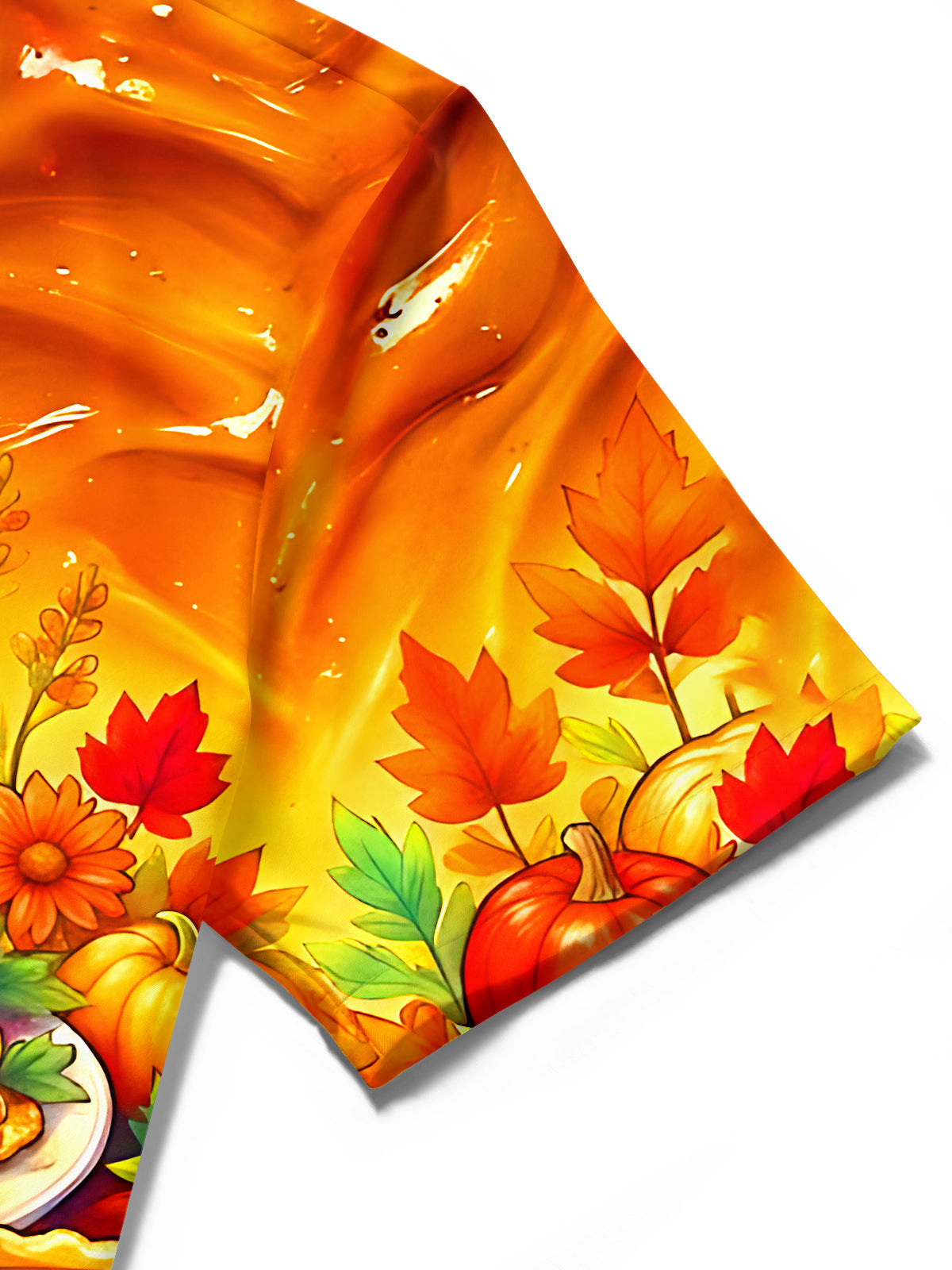 Oceanlyte Men's Short Sleeve Stand Collar Shirt - Thanksgiving Roasted Turkey And Pumpkin Pies Print with Chest Pocket